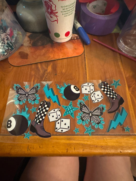 8 ball and boots with dice