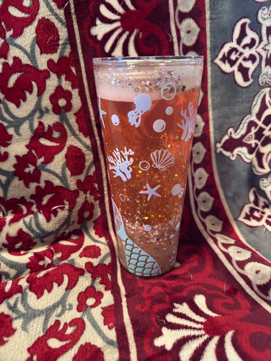 Premade 24oz acrylic pink beach snow globe